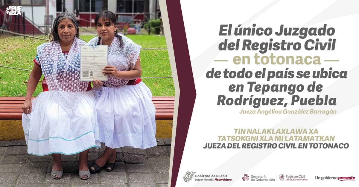 Segob_Puebla's tweet photo. #RegistroCivilInforma || En el @RCivilPuebla del Estado de Puebla seguimos avanzando a favor de la inclusión y diversidad en #Dialectos.
📌 Ubicación: Tepango de Rodríguez 🟰 Totonaca
📌 Ubicación: Zoquitlán 🟰 Mazateco
📌 Ubicación: Tlaola 🟰 Náhuatl https://t.co/KvIiPqtvfx