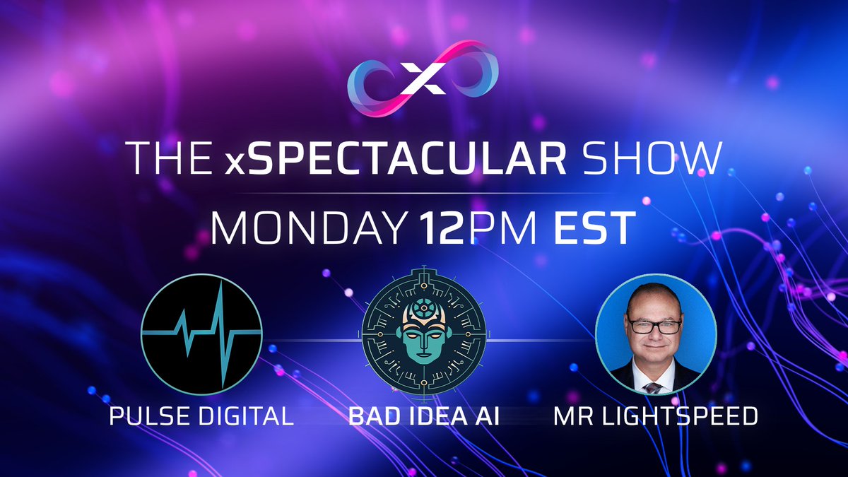 xSPECTAR's tweet image. Don't miss the #xSPECTACULAR Show #51!

$𝟭𝟬𝟬 𝗚𝗶𝘃𝗲𝗮𝘄𝗮𝘆:
1. Like 🧡
2. Retweet 🔄
3. Tag a Friend 🤝 

Set your 𝗥𝗲𝗺𝗶𝗻𝗱𝗲𝗿𝘀! 👇
x.com/i/spaces/1rmxP…

Special Guests: @badideaai
@CryptoPulse9 @Mr_Lightspeed

#BAD #BADIDEA #BADIDEAAI #xSPECTAR