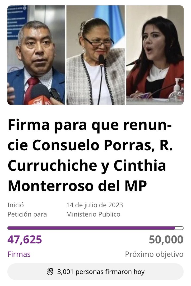 EstuardoSC's tweet photo. Yo también exijo la renuncia de Consuelo Porras y fiscales del @MPguatemala, con el respaldo de 50,000 personas que también les consideran nefastos, deleznables, abusivos, corruptos, antidemocráticos y que YA NO DEBEN CONTINUAR EN EL CARGO!

No les tenemos miedo. https://t.co/2P6iMgIxFm