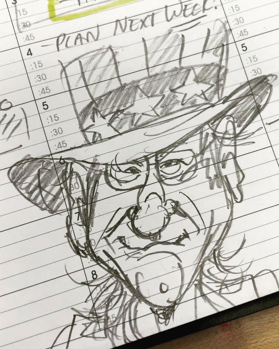 khalidbirdsong's tweet photo. Caricaturing in my plan book now that school is back in. Gotta practice when I can! Thanks to @earthsworld for the photo reference. #caricature #art #teacher #cartoonist #draw #drawing #planbook #teaching https://t.co/ohKnVkCC7b