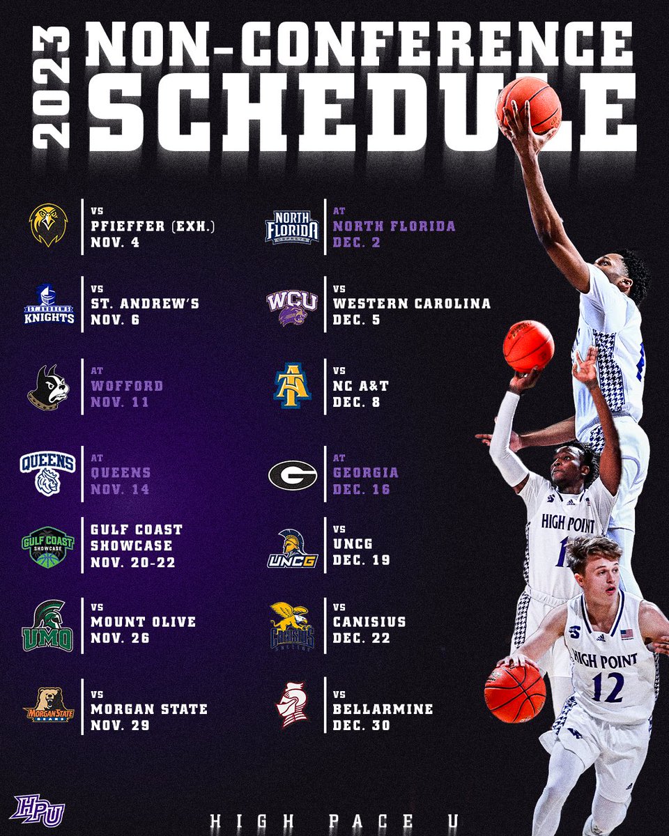 HPUMBB's tweet photo. Mark your calendars 🗓 the non-conference schedule is locked in for 2023 ‼️

🗞: https://t.co/pLl0A0FauR

Season Tickets are on sale now! Reserve your seats by calling the Panther Club at 336-841-9699.

#GoHPU X #HighPaceU https://t.co/XxueFqQU4Z