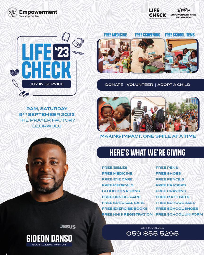 ewclife's tweet photo. We’re Born, we Grow, we Serve, we Lead &amp; we Give!

Join the Empowerment Care Foundation with our entire EWC family to give back to the community!  

All roads lead to LifeCheck 23; our annual Back to School &amp; Medical Outreach. https://t.co/j2Z59nlWOt