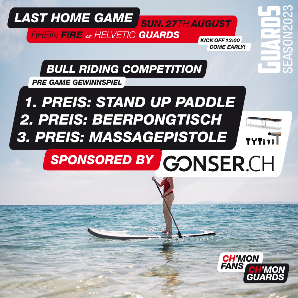 Only at our last home game you will have a chance to win one of those prices.

Thanks to @gonser.ch for powering the competition.

#RHFatHVG #upforthechallenge #helveticguards #europeanleagueoffootball