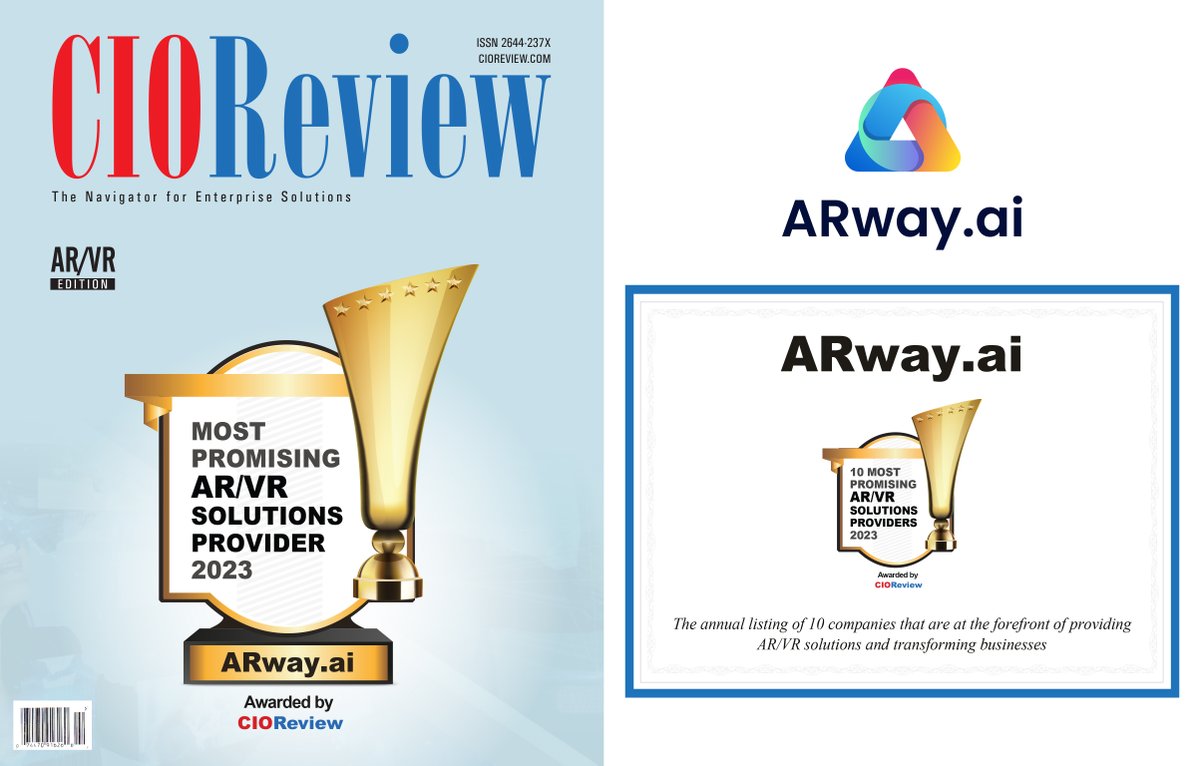 ARway was named as a top AR/VR Solutions provider! hubs.la/Q020g8g80 Awarded by CIOReview to companies that are at the forefront of providing AR/VR solutions &amp; transforming businesses. The accomplishment is highlighted in the recent edition of the CIOReview Magazine.