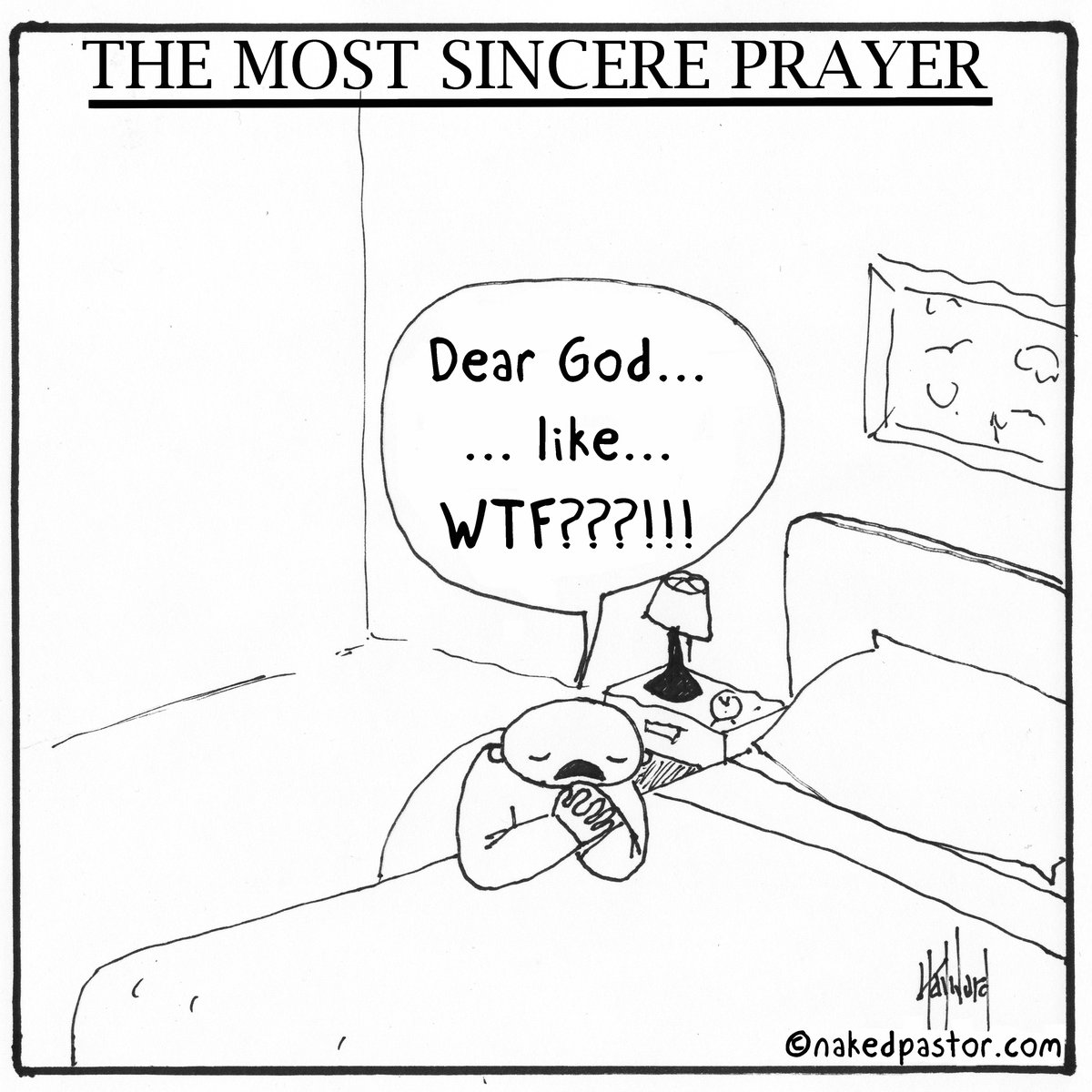 nakedpastor's tweet photo. How many sincere prayers have you said lately? 🤨🙏 

This is one of my most popular cartoons. It is available as a print or digital download and on a mug or sticker on my website. https://t.co/T5g80s28fA