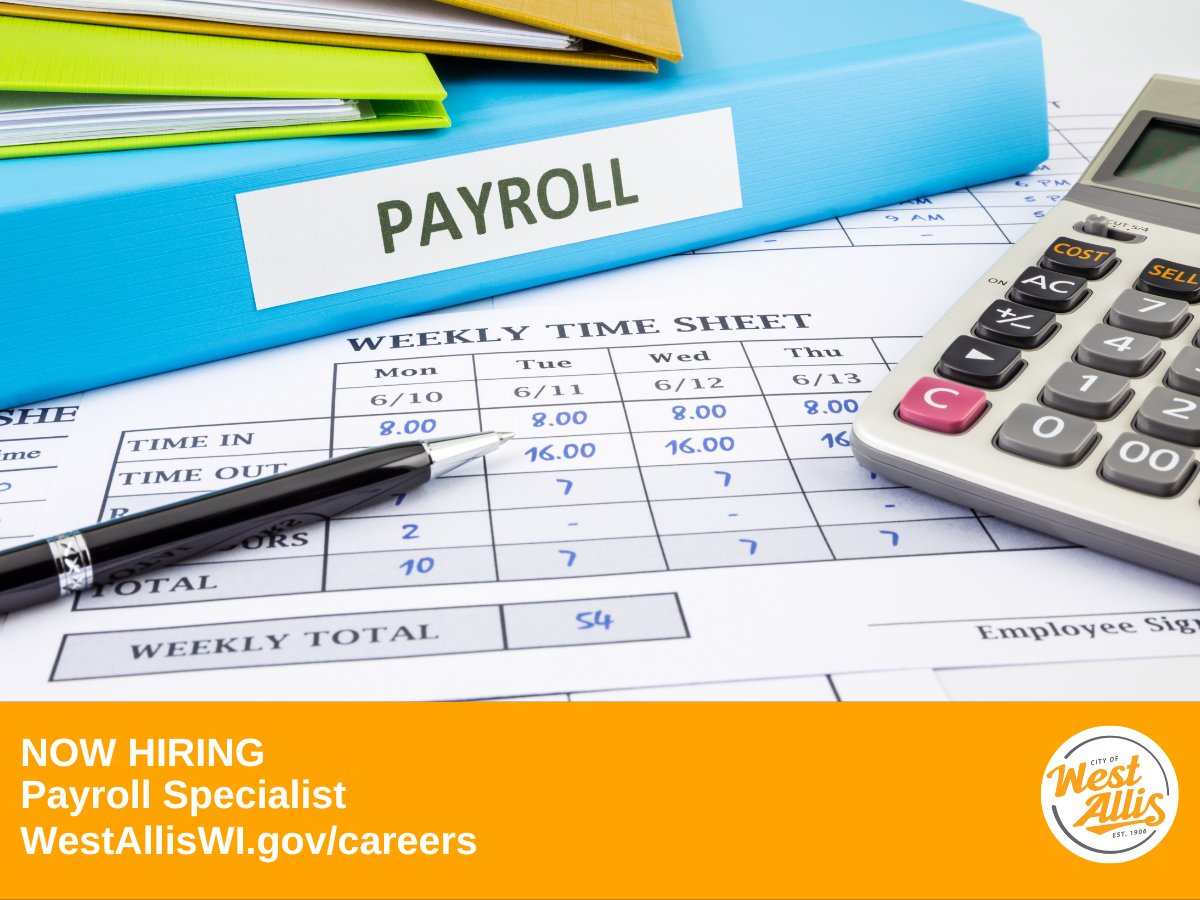 Do you have a knack for numbers &amp; data? We're hiring an experienced Payroll Specialist! This person will maintain accurate records, provide timely payroll service for over 700 City employees, remit and balance payroll taxes and deductions, and more. Apply: bit.ly/3sqjc0R