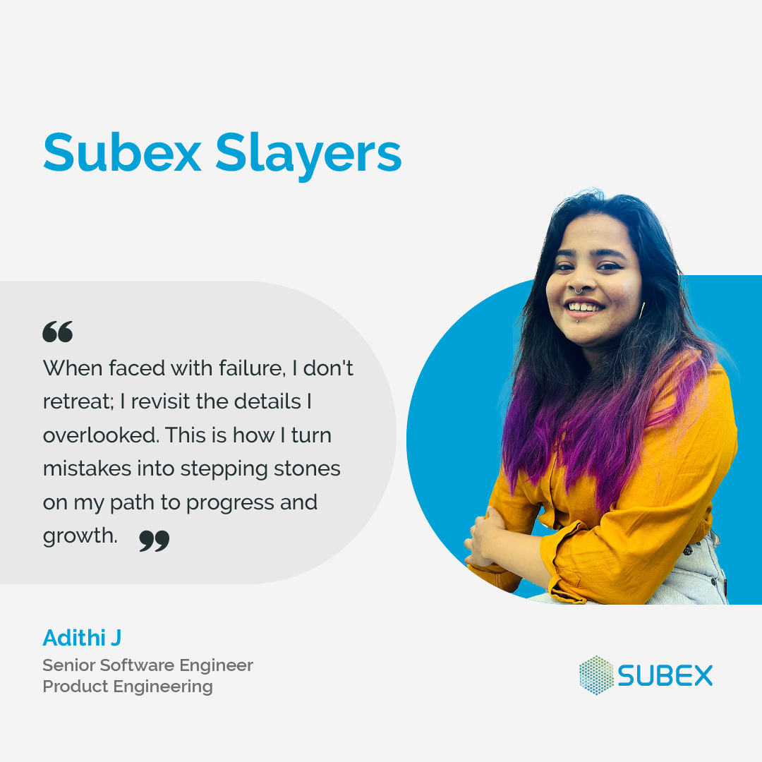 subex's tweet photo. Introducing Adithi J, a Senior Software Engineer who is not only reshaping innovation but also setting artistic trends. Professionally, Adithi demonstrates a steadfast commitment to teamwork, consistently delivering noteworthy contributions that propel her forward.

#SubexSlayers https://t.co/T4dK0Jc7ss
