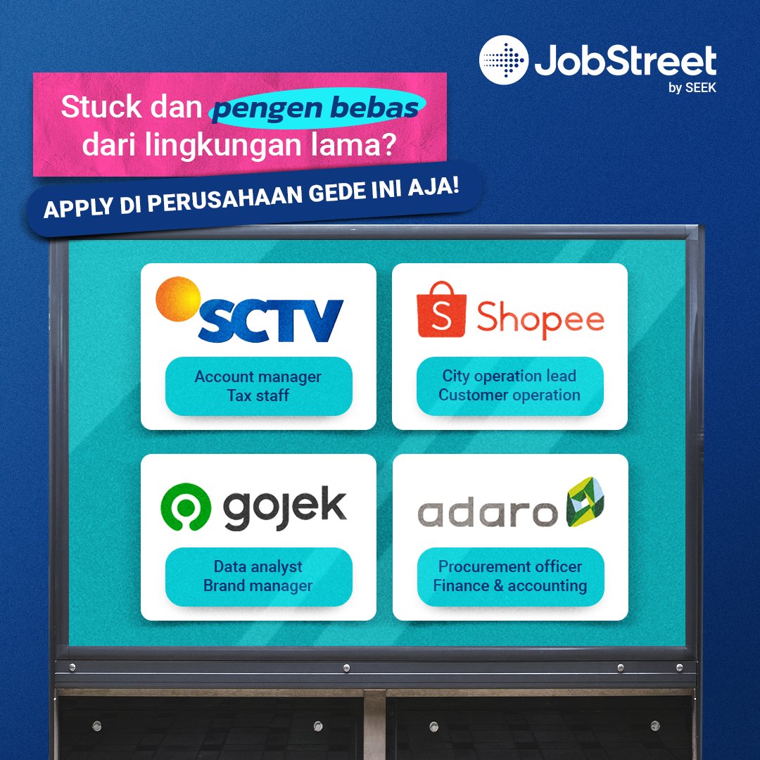 JobStreetcom's tweet photo. Nih coba apply loker terbaru!
#JobStreetIndonesia #JobsAds #JobStreet #NextMillionJobs #loker #infoloker #lokerjakarta #lokerjabodetabek https://t.co/jbkUWOFxXd