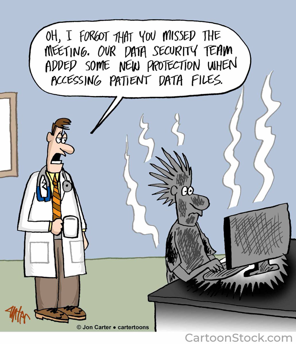 Patient data security is serious business in the healthcare sector!\n#CyberSecurity #Cartoon