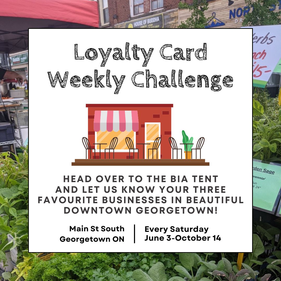 GeorgetownFM's tweet image. Loyalty card challenge alert 🛍️ This week, stop by the BIA tent at the Church St. parking lot and tell us your three favourite Downtown Businesses. #georgetownfarmersmarket #downtowngeorgetown