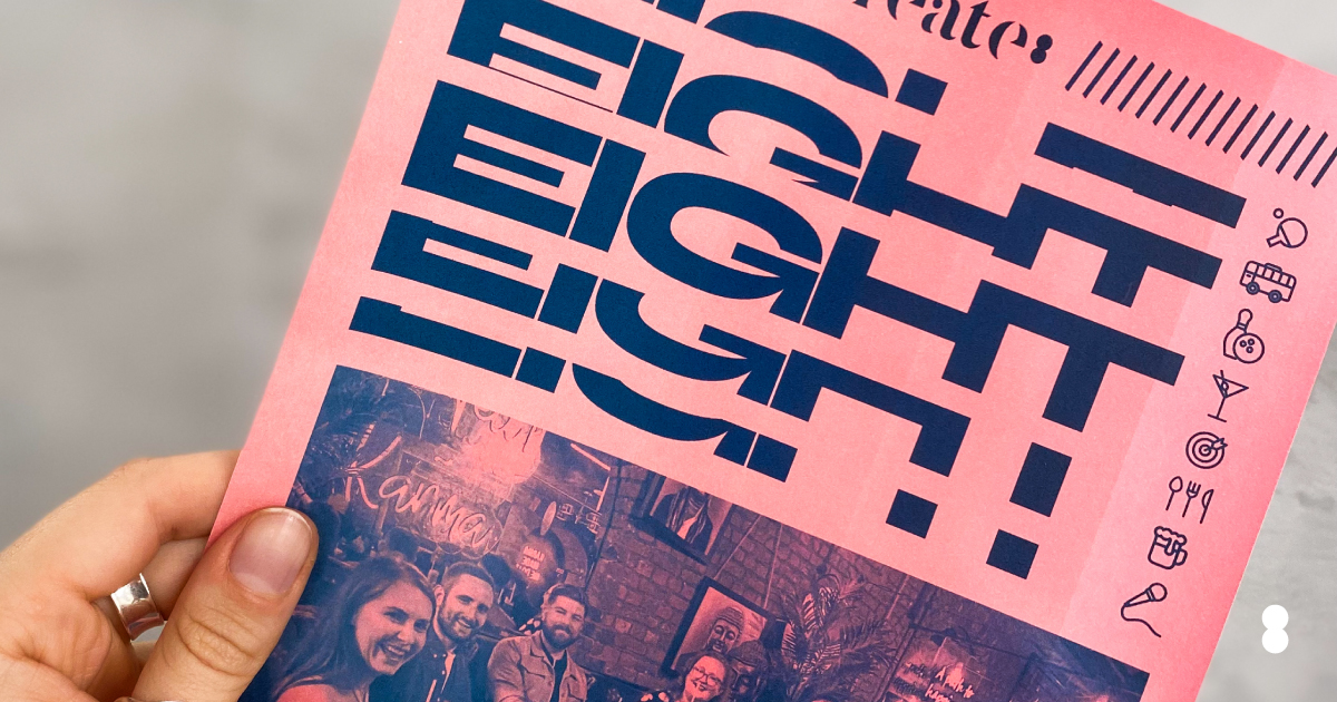 Create8Ltd's tweet image. Today we’re celebrating Create8 turning 8! 
The birthday celebrations are in full swing already. Here’s a sneak peak of what we’re getting up to…🥂🍾

#Create8 #HappyBirthday #Party