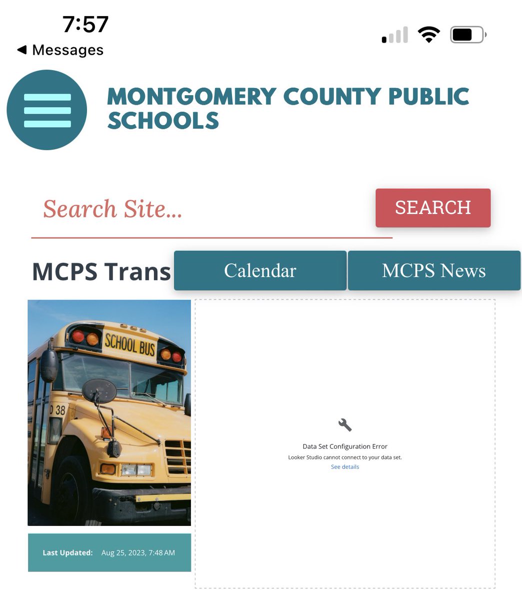 alexbeach's tweet photo. @MCPS Bus route information subpage is not loading and hasn’t loaded since yesterday’s First Day of School communication.  Please address ASAP.  Thx https://t.co/ah9gTm6aFJ