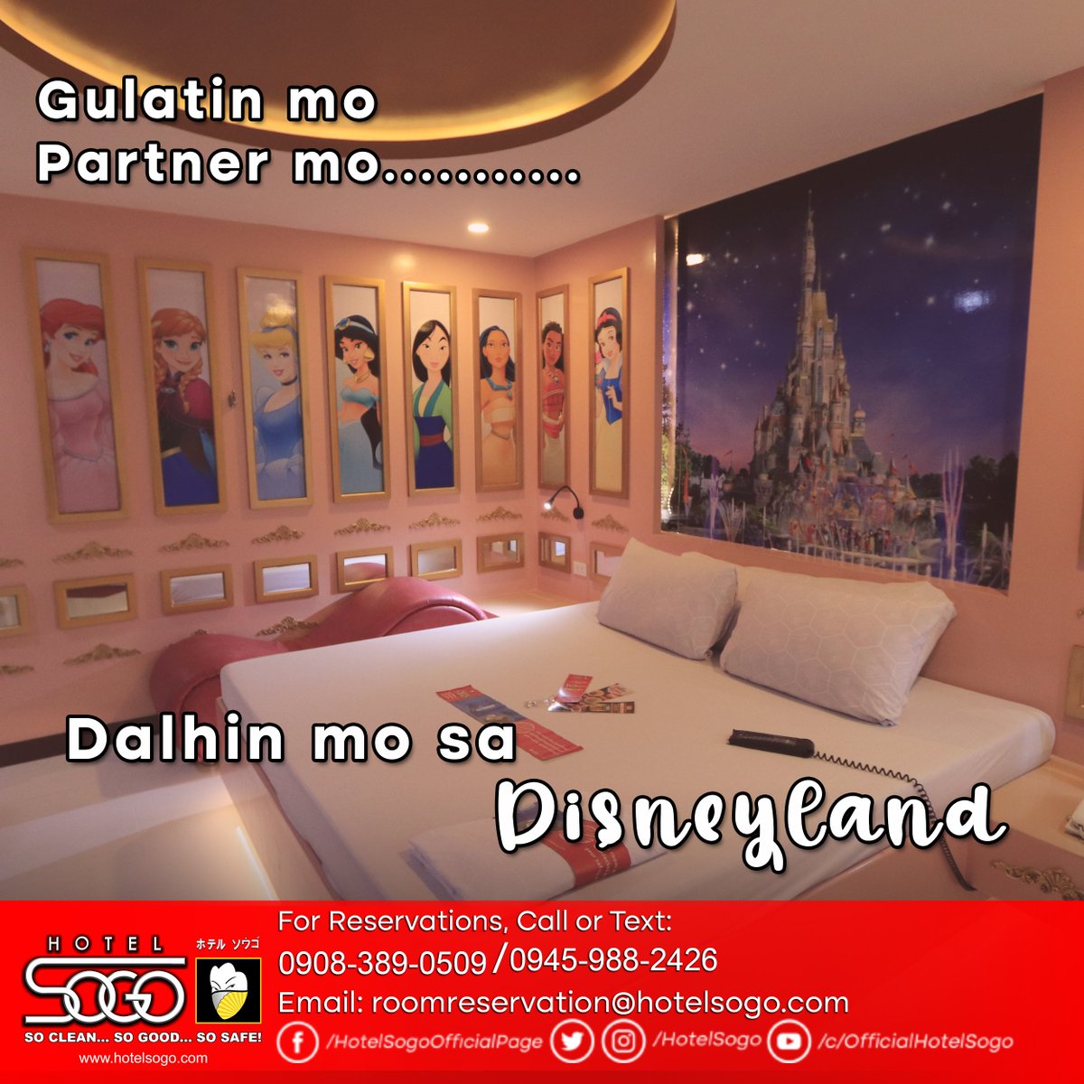 HotelSogo's tweet photo. Gulatin mo partner mo! Mag Disneyland kayo ngayong long weekend #HereAtHotelSogo! 

Be a Hotel Sogo VIP Member! Just text HSVIP <space> HSTW to 225687

#HotelSogo 
#SoCleanSoGoodSoSafe 
#DahilMahalKitaGustoKoSaSogoKa https://t.co/OSpatIajN7