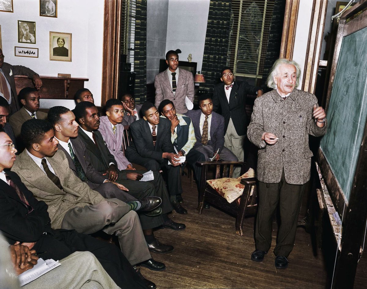 Albert Einstein teaching at Lincoln, the United State's first historical black university, 1946