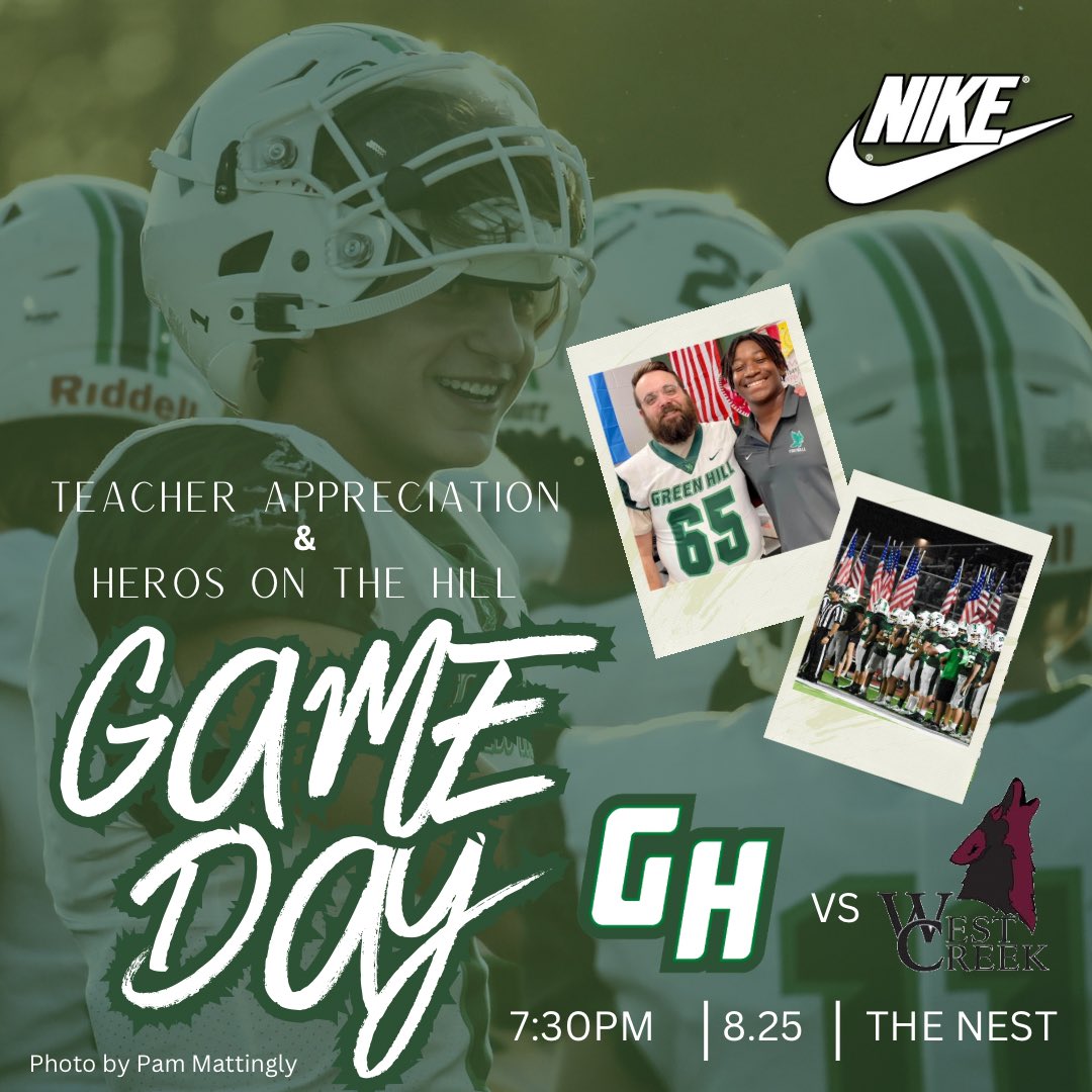 Game day on #TheHill
🏈 730pm
🐺 vs West Creek 
🏔️ Home on TheHill 
#CLIMB