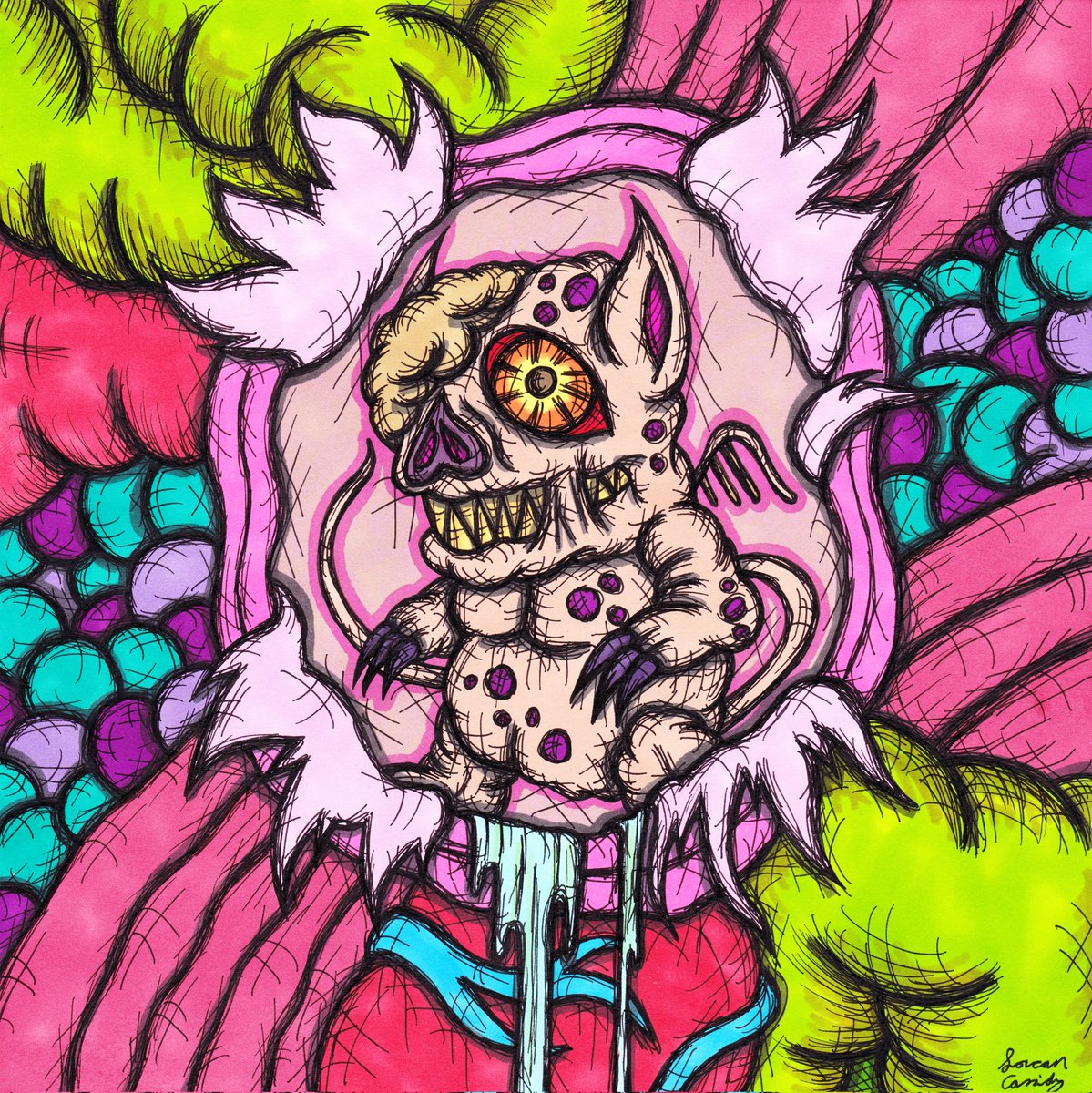 From filth and viscera it is born.
Happy birthday! 🥳
Done for @ArtClubIE's Birthday prompt.
#art #drawing #illustration #sketch #promarkers #ink #monster #creature #weird #strange #creepy #horror #gutsandgore #birthday #happybirthday #irishartist #ArtClubIE #lorcancassidy