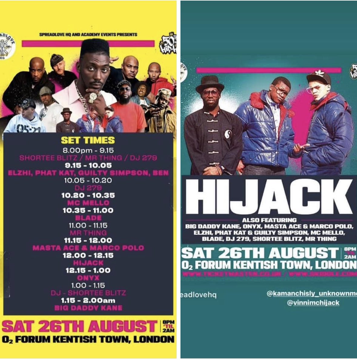 #HIJACK #hijack4life 💟☯️ to do a 15 min slot 12-12.15am at #kentishtown  #theforum #hiphop50 #happyanniversary #50 
26th August Saturday..Kentish Town…The Forum 
hijacktheterroristgroup.com
