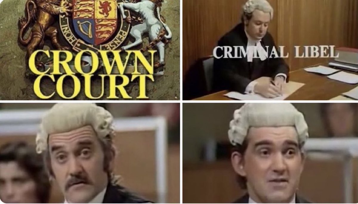SaveRedlandLibr's tweet photo. 2:30pm TODAY on @TalkingPicsTV
From 1972, s1 Case 12 part 3 (of 3) of #CourtroomDrama #CrownCourt “Criminal Libel: Regina v Maitland: Part 3” directed by #GerryMill & written by #PeterWildeblood
🌟#BernardGallagher #NeilSeiler #RichardWarner #CharlesKeating #BernardArchard https://t.co/6ks0dTr2oW