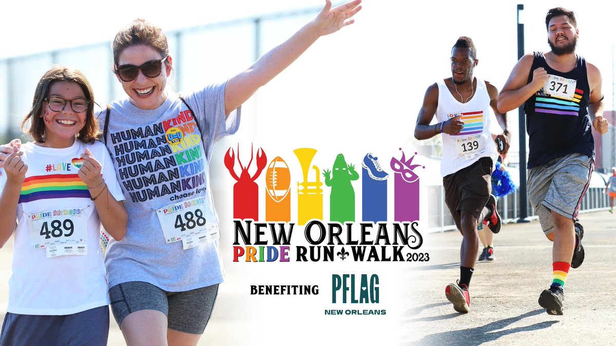 runNOTC's tweet image. Each pre-registered participant for the N.O. Pride Run &amp;amp; Walk is guaranteed the 2023 commemorative race shirt, finisher medal, and more. Packet pickup info coming soon! runsignup.com/nolapriderun #runNOLA @PFLAGNO