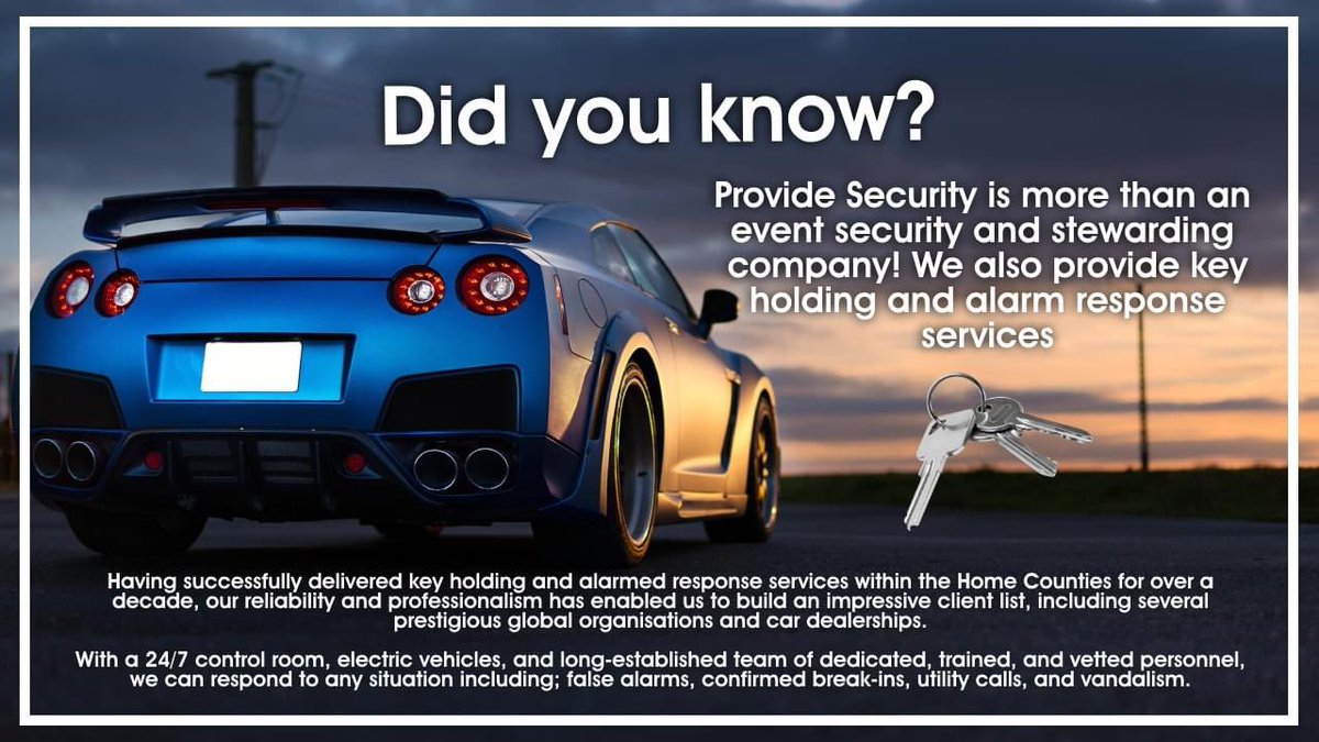Did you know? Provide Security is more than an event security and stewarding company!

We also offer key holding and alarm response services.

Want to find out more? Check us out online: provide-security.com/services/key-h…