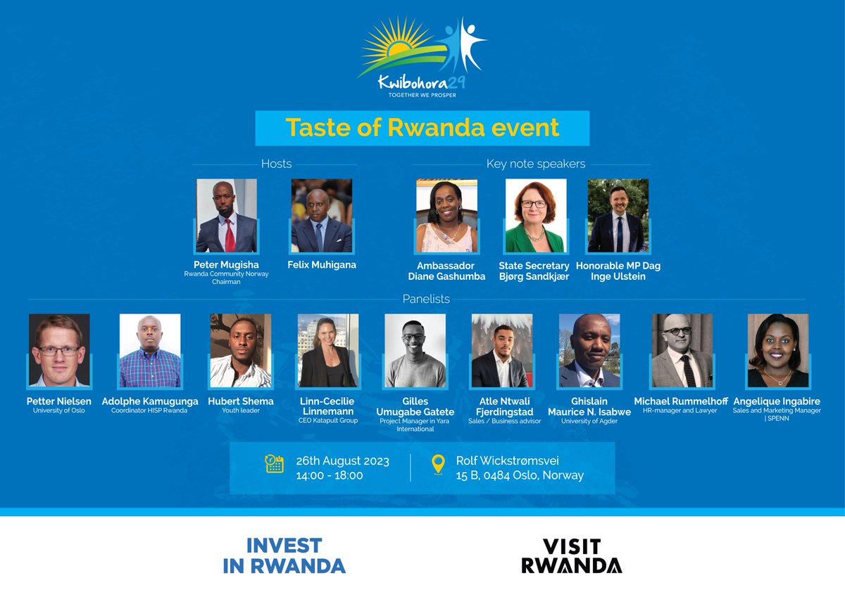 1/ Happening tomorrow! A Taste of #Rwanda event showcasing a remarkable 29-year transformative voyage, &amp; a fruitful coop. w. #Norway. Alongside our friends &amp; esteemed guests State Secretary <a href="/BjorgSandkjaer/">Bjørg Sandkjær</a>, Hon. MP <a href="/dagiulstein/">Dag Inge Ulstein</a>, @unioslo, <a href="/katapultimpact/">Katapult Impact</a>, <a href="/SPENNTechnology/">SPENN Technology</a>, &amp; more