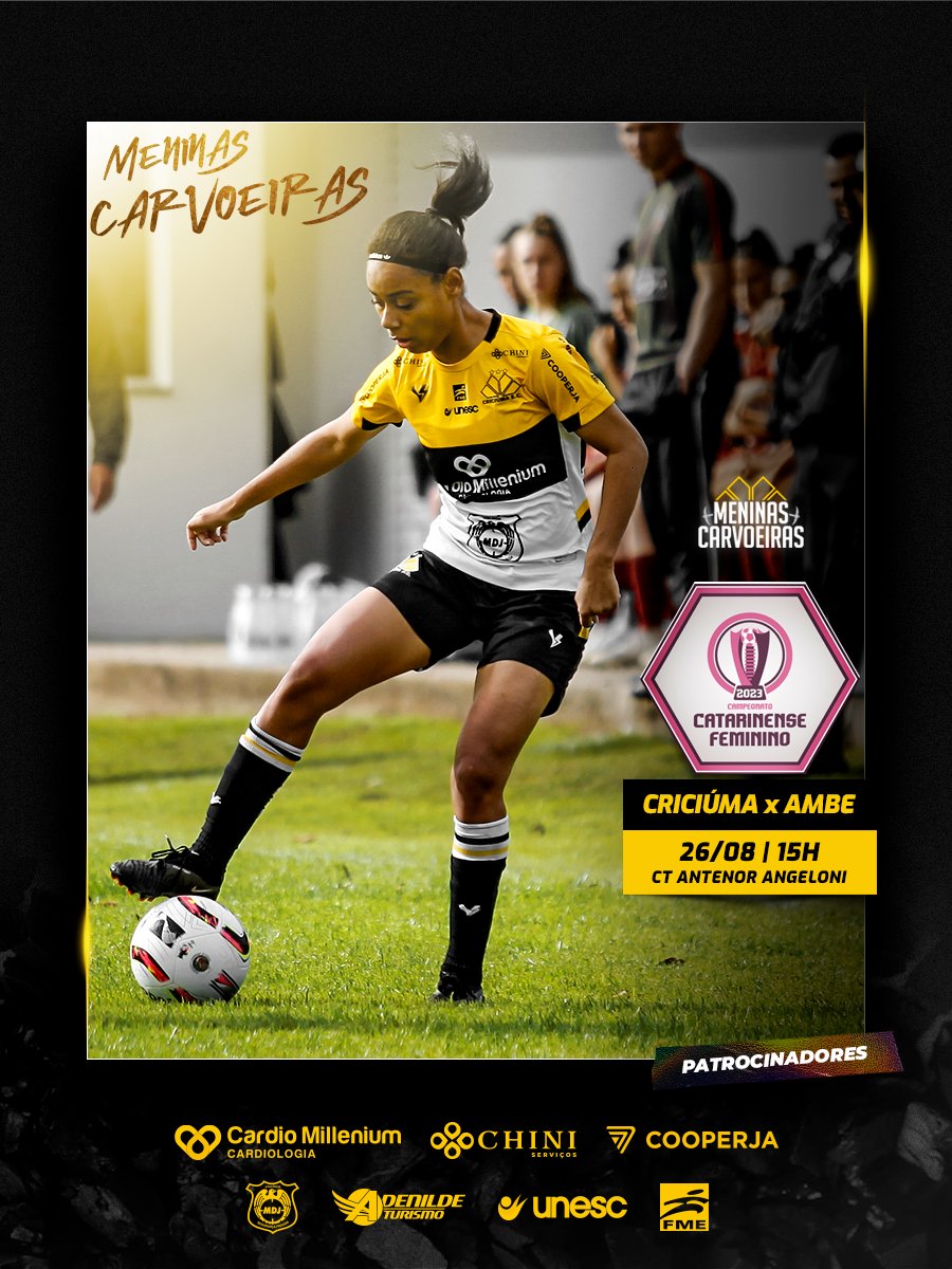 criciumafem's tweet photo. As Meninas Carvoeiras entram em campo neste sábado (26/08), pela 4ª rodada do Campeonato Catarinense Feminino ⚽️🐯

O jogo, diante do AMBE, acontece às 15 horas, no CT Antenor Angeloni. https://t.co/J387axn736
