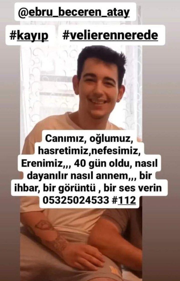 #VeliEren nerede
Arkadaşlar acil yayalım. 
Bu genç kardeşimiz bir an önce bulunsun
#VeliEren
Polis
<a href="/EmniyetGM/">Türk Polis Teşkilatı</a>