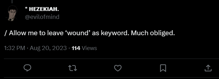 ⠀
⠀⠀𝙒ound, with @evilofmind.
⠀