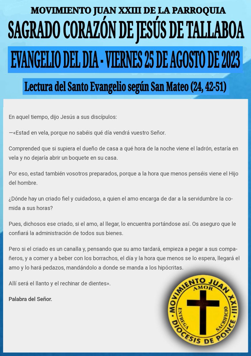 Kike_Rebelde's tweet photo. .......:::( 🙏🏽 ):::.......
#EvangelioDelDia
#MovimientoJuanXXIII
#ParroquiaSagradoCorazónDeJesusTallaboa https://t.co/HbHf8uEwdV
