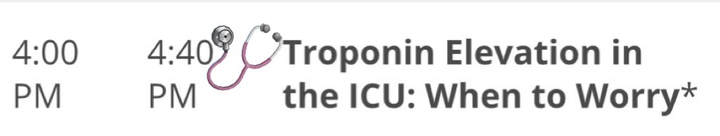 Consult #cardiology? 🩺🫀#cath or no cath? Heparin? Aspirin? 💊💊 Come learn what to do with elevated #troponins in the #ICU from @jbricha1 ! Sign up now: criticalmedboston.com