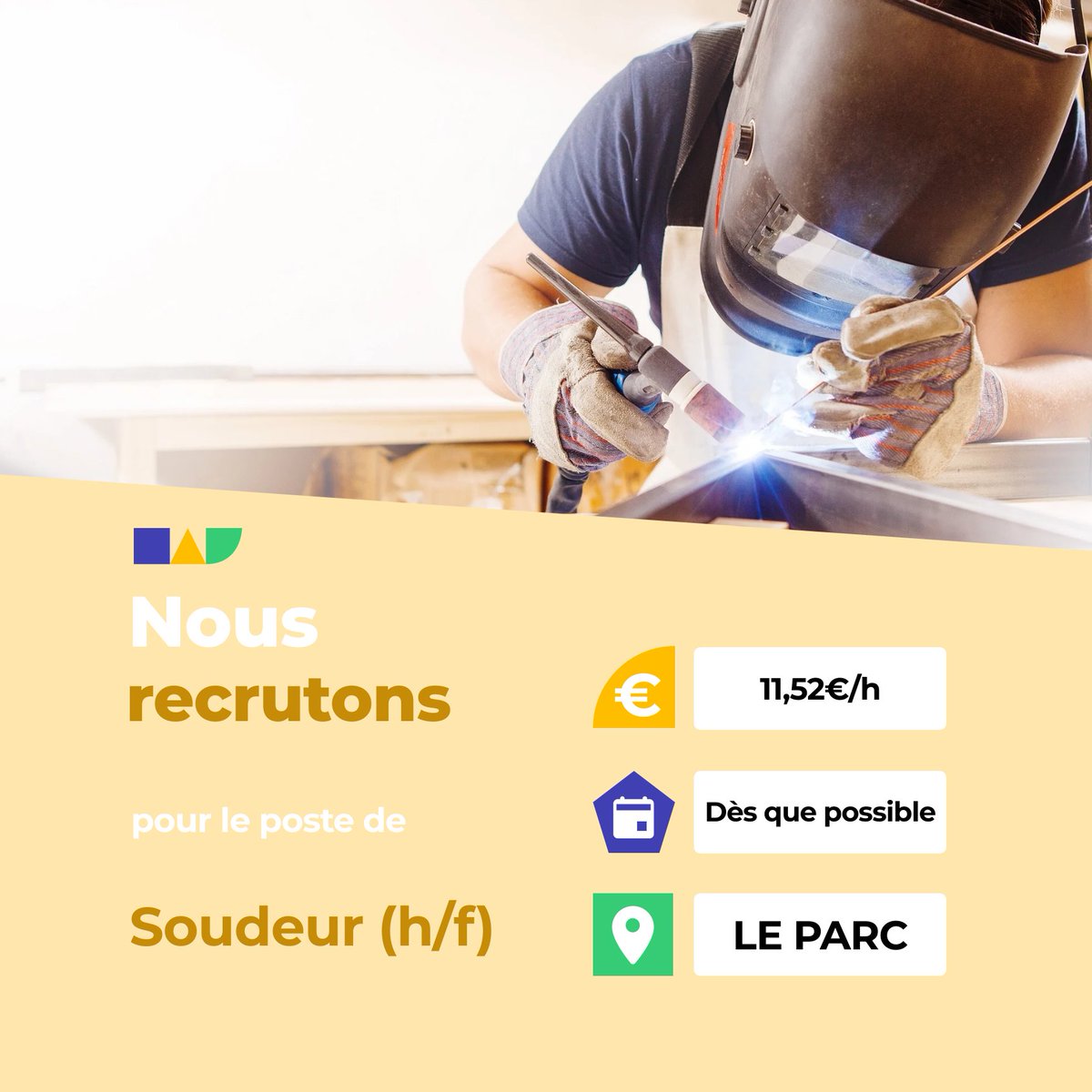 🛎️ Nouvelle offre d'emploi : Soudeur (h/f) 🌎 LE PARC (50870) 📅 Démarrage dans les 7 prochains jours 👉 Plus d'infos : jobs.iziwork.com/fr/offre-emplo… #recrutement #intérim #emploi #OffreEmploi #job #iziwork
