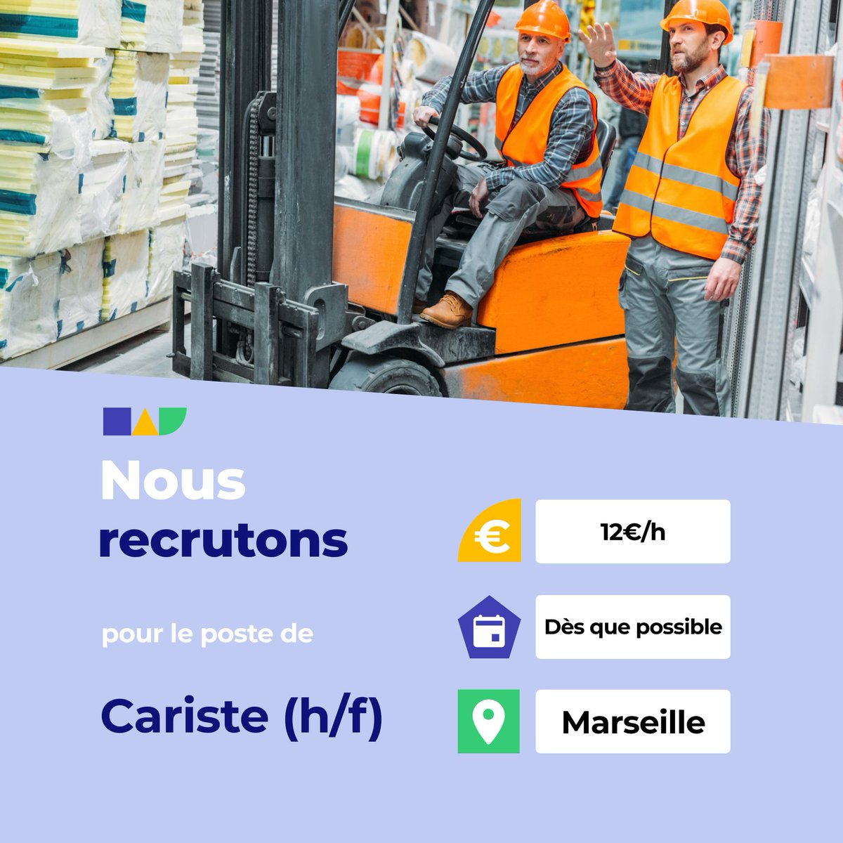 🛎️ Nouvelle offre d'emploi : Cariste (h/f) 🌎 Marseille (13016) 📅 Démarrage dans les 7 prochains jours 👉 Plus d'infos : jobs.iziwork.com/fr/offre-emplo… #recrutement #intérim #emploi #OffreEmploi #job #iziwork