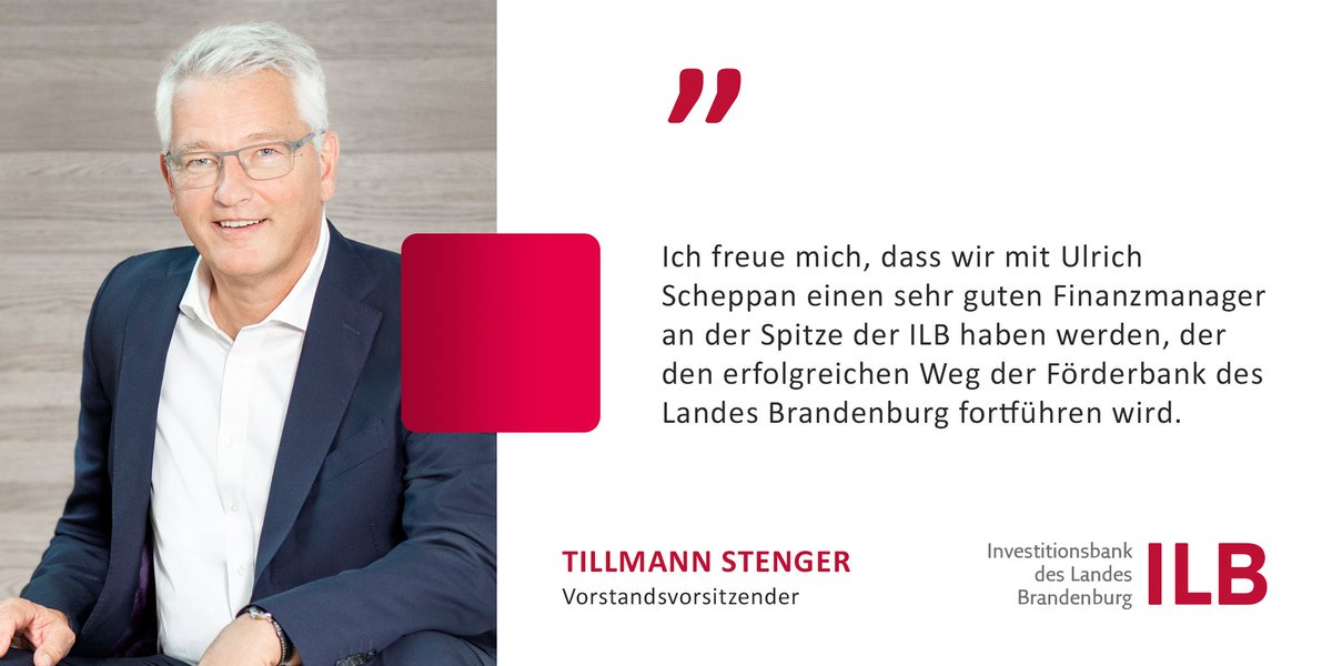 ilb_wirfoerdern's tweet image. Willkommen, Ulrich Scheppan! Am 1.5.24 übernimmt das Vorstandsmitglied der Volksbank Bielefeld-Gütersloh den Vorstandsvorsitz der #ILB und kehrt zurück in seine Heimat #Brandenburg. ✔️
Mehr zum Antritt des Ruhestands von Tillmann Stenger: ➡️ ilb.de/presse

#wirfördern