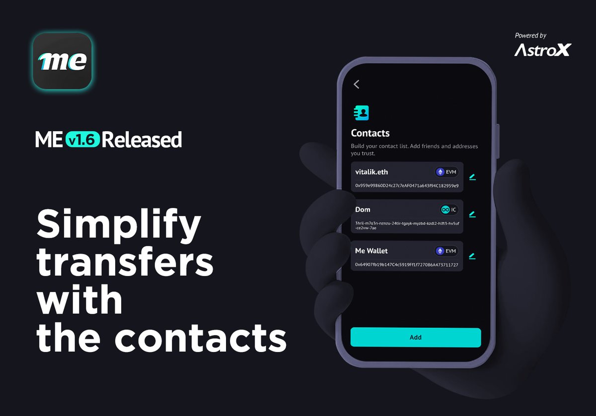 🚀 ME Wallet v1.6.0 Has Arrived! 👀 Here's what's new: 1⃣️ Simplify transfers with the new Contacts feature. 2⃣️ Elevate your WalletConnect experience. ⚡️Upgrade today for a smoother wallet journey! 👉 ​astrox.me #MEWallet