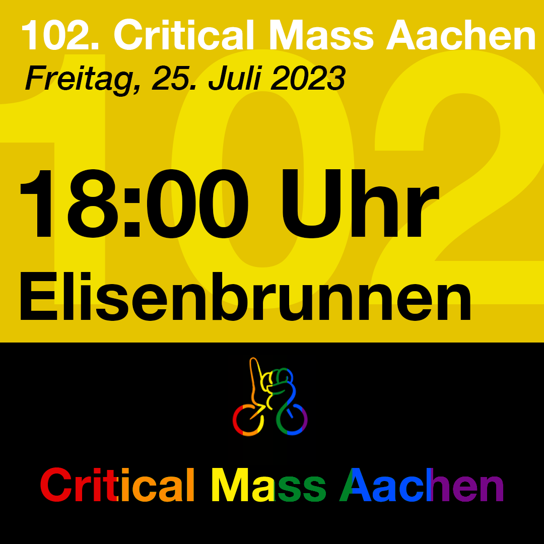 Heute Abend noch nichts vor?
Wir haben da was für euch: Kommt zur 102. Critical Mass #Aachen!