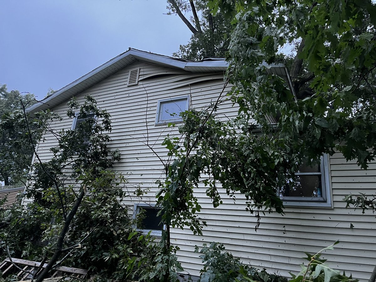 GeeInTheCity's tweet photo. Wow! Look at these trees that fell in Comstock Park. 
A woman who lives on Stony Creek Ave says her backyard looks like a jungle now. 3 trees fell on her roof, leaving all of this. 
Just around the corner this large tree uprooted from the ground - causing maybe a 5ft deep hole. https://t.co/7gnYzlqOMU