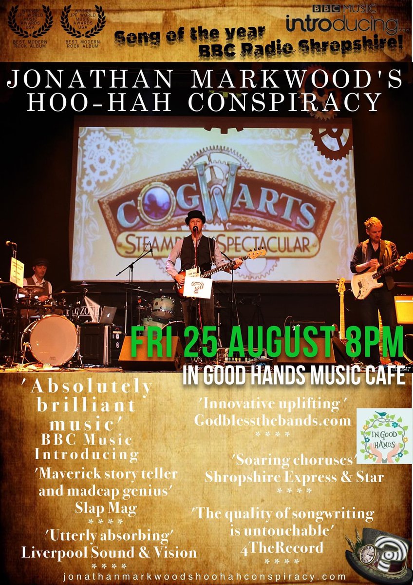 Hoo-Hah play live tonight <a href="/Ingoodhandssy3/">Tessa Kirk</a> In Good Hands Music Cafe Frankwell, Shrewsbury. 8.30 free entry! @MichaelaWylde <a href="/lizziecrowdj/">Lizzie Crow</a> <a href="/SimoncBerry/">Simon Berry</a> <a href="/bbcintroducing/">BBC Music Introducing</a> <a href="/bbchw/">BBC Hereford & Worcester</a> <a href="/BBCShropshire/">BBC Shropshire</a> <a href="/BBCLater/">Later...with Jools Holland on BBC Two</a> <a href="/WhatsOnShrops/">Shropshire What's On</a> <a href="/shropshirelive/">Shropshire Live</a> <a href="/ShrewsburyHour/">Shrewsbury Hour</a>