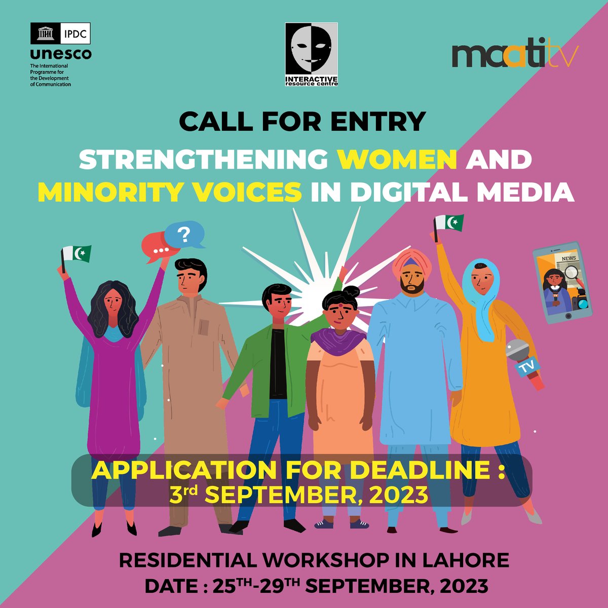 maatitv's tweet photo. Maati TV and Interactive Resource Centre  in partnership with UNESCO has an upcoming residential workshop specifically designed for women and religious minority journalists working in Pakistan. 

For more information click here : https://t.co/SSTVf2o9gs https://t.co/BrE0Ga7Yp9
