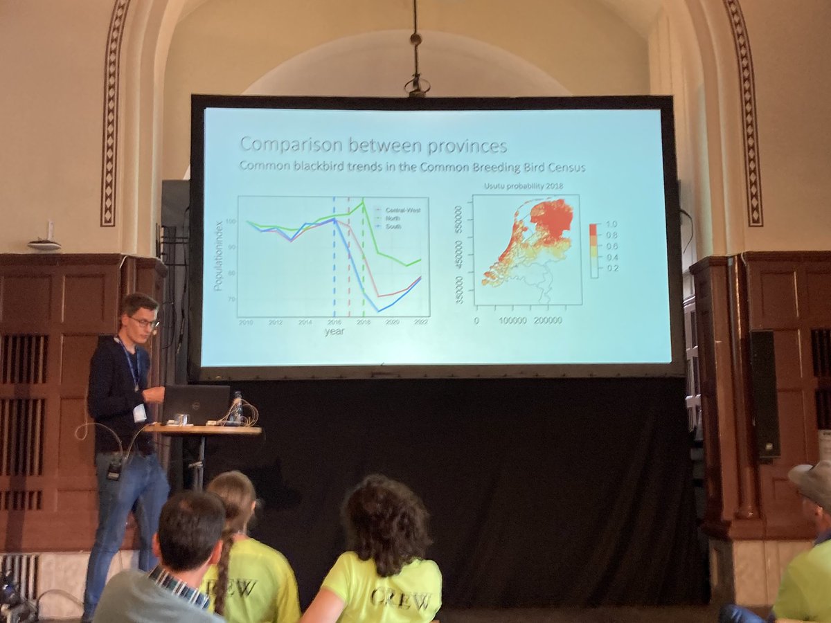 <a href="/kevazingo/">Kevin Matson 🐩 🐦 🦜🐕</a> <a href="/niooknaw/">NL Inst of Ecology</a> <a href="/OneHealthPact/">One Health PACT</a> <a href="/EOUnion/">EOU 🐦</a> And finally, on this last day of #EOU2023, PhDJurrian van Irsel, who also works with <a href="/WECatWUR/">Wildlife Ecology & Conservation Group at WUR</a> <a href="/niooknaw/">NL Inst of Ecology</a>, <a href="/OneHealthPact/">One Health PACT</a>, and <a href="/Radboud_Uni/">Radboud University</a>, presented about his population modeling work to access the impact of #arboviruses in wild birds.