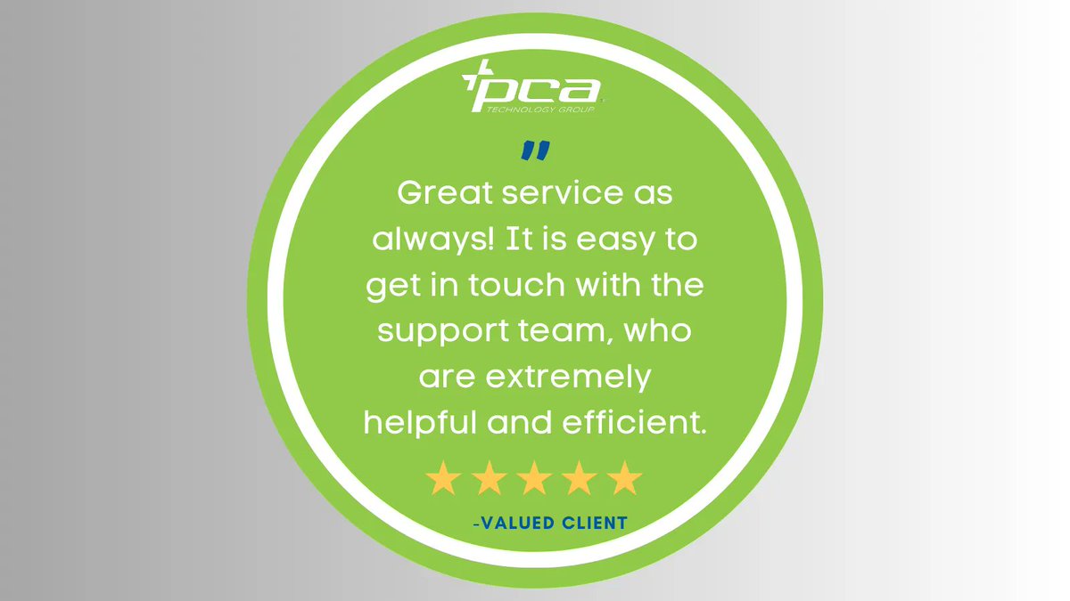 PCATechGroup's tweet image. Another satisfied client speaks up! 🌟 🙌  

We&apos;re dedicated to top-notch service at PCA Tech Group. Reach out anytime for efficient assistance. 🖥️ 💻 Your success is our priority! Discover the PCA difference: buff.ly/3P5HlCw 

#PCATechnologyGroup #ClientLove