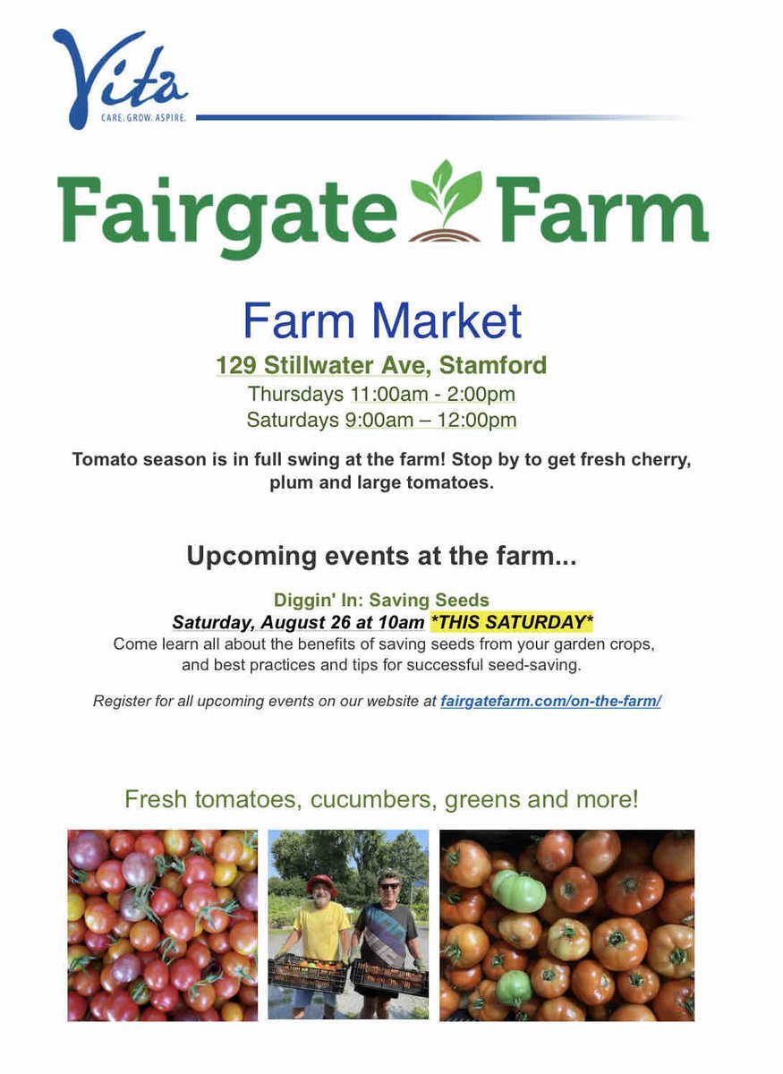 Visit Fairgate Farm tomorrow and join in on the Diggin’ In: Saving Seeds event! This Saturday, August 26 at 10am you can learn all about the benefits of saving seeds from your garden crops and best practices and tips for successful seed-saving.