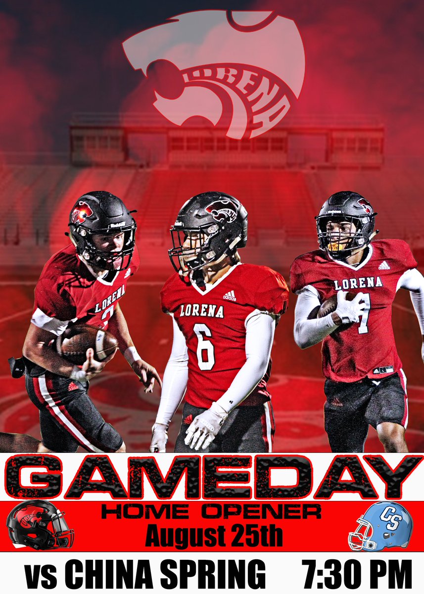 LorenaFootball's tweet image. RISE AND SHINE! It’s GAMEDAY on Leopard Lane! Come support your Leopards as they take on the China Spring! 

📅| August 25th
⌚| 7:30 PM
🏟| Leopard Field
📺| NFHS NETWORK
🎟| tinyurl.com/42vrrrp6

@Athletics_LISD @LHS_Leopards @LorenaISD 
#weareone
