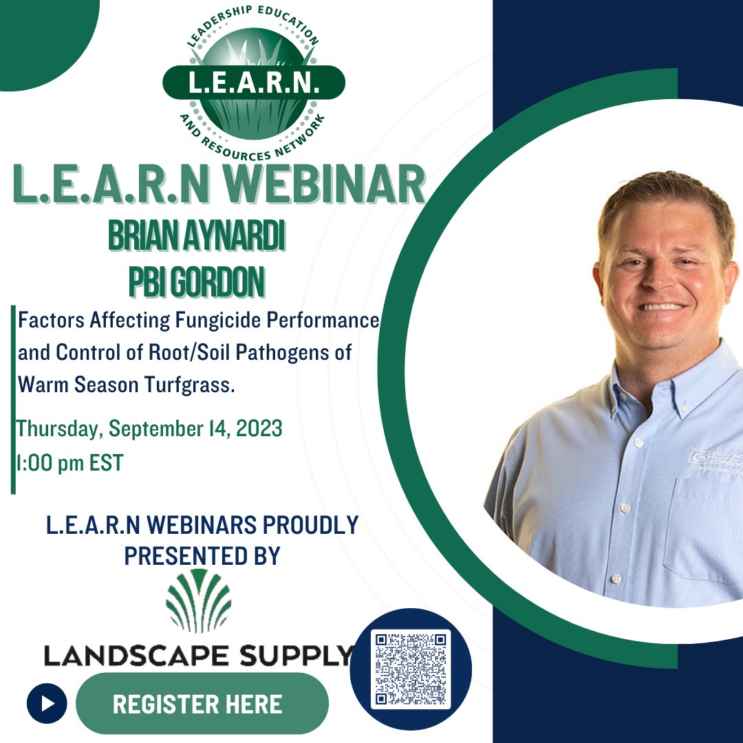 ONE WEEK TO GO! REGISTER TODAY!

Our highly successful L.E.A.R.N webinar series resumes on Thursday, September 14. Brian Aynardi of @PBIGordonTurf will be our presenter discussing factors affecting fungicide performance. YOU DO NOT WANT TO MISS THIS!  Make note of time change.