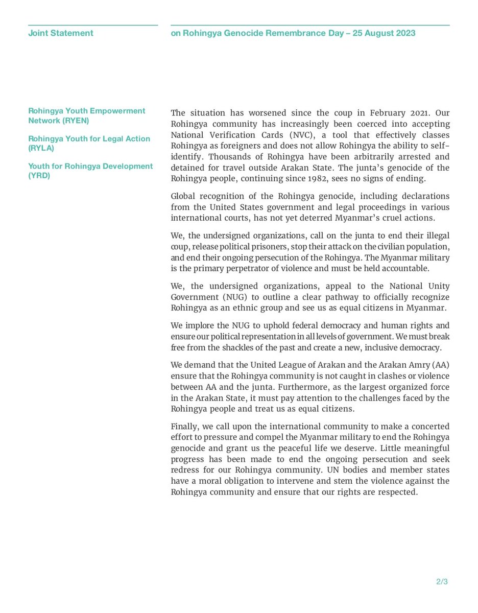 arnu_org's tweet photo. Joint Statement on #ROHINGYA #Genocide Remembrance Day https://t.co/q9xswX9tnn