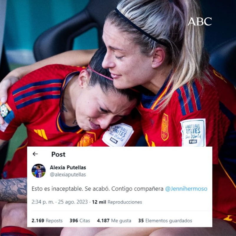 abc_es's tweet photo. 🇪🇸🚨 Alexia Putellas es la primera en romper su silencio y se pronuncia en favor de su compañera Jennifer Hermoso.

💬 «Esto es inaceptable. Se acabó. Contigo compañera, Jenni Hermoso»