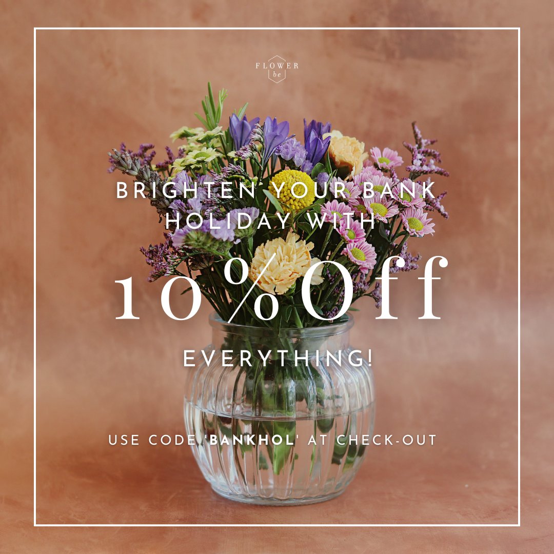 Don't let the rain dampen your spirits this Bank Holiday weekend, brighten it up with 10% off all gifts from FlowerBe! 💐🥰

Shop now and brighten up any room with a beautiful posy full of fresh blooms! 🌸

Simply apply 'BANKHOL' at checkout. 🎁