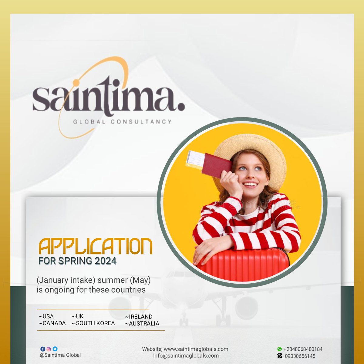 SaintimaGlobal's tweet photo. This is the season to get your Study Abroad dreams fulfilled with SaintimaGlobal
Application for 2024 Spring and Summer Studies is ongoing and you can't afford to miss this Opportunity. Visa Applications, Admissions and procession has started. https://t.co/lUuaaAhD37
 #summer https://t.co/j2SwgTWfpR