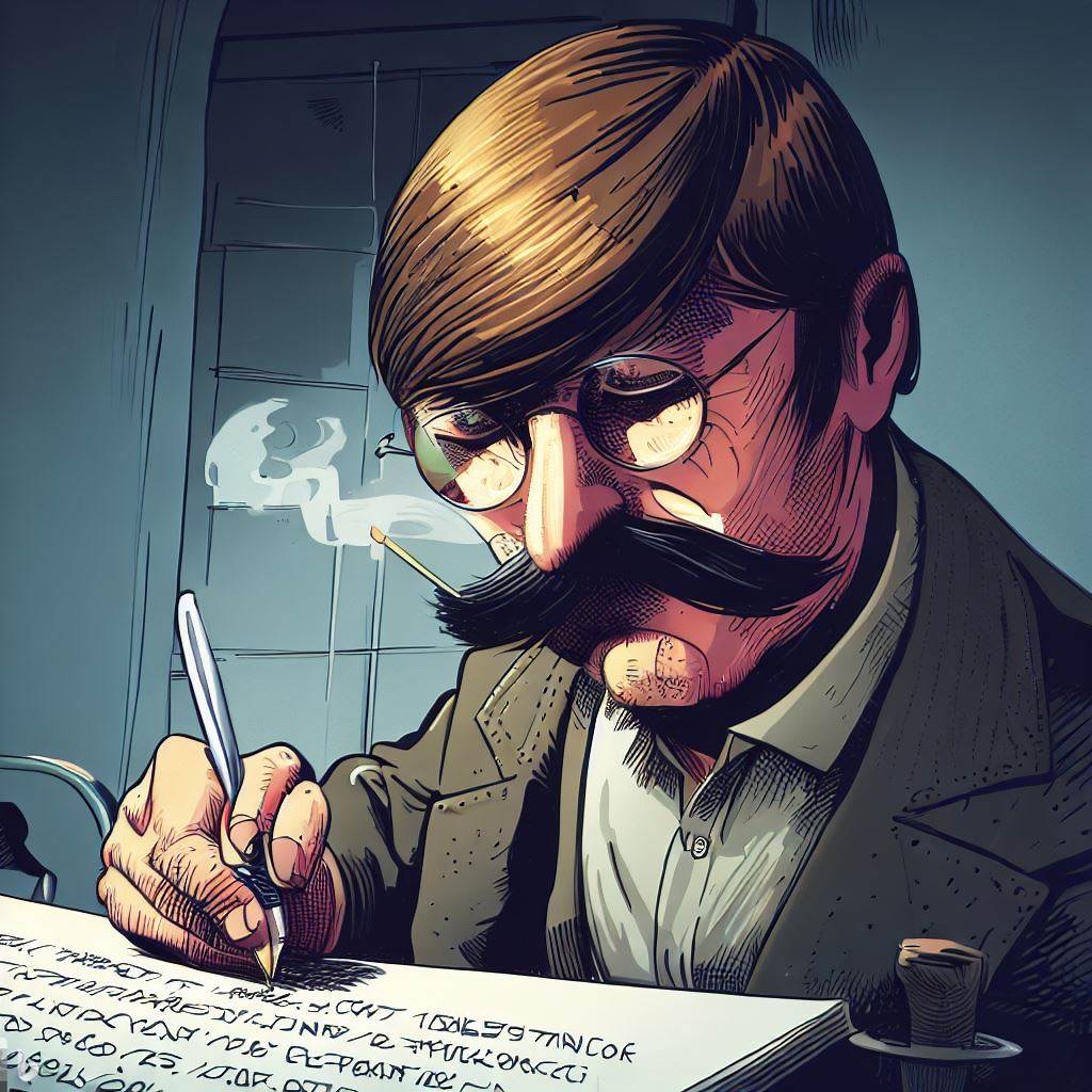 Für meinen KI-Praxisabend am kommenden Dienstag in Stuttgart lasse ich gerade von der KI Bilder erstellen. Hier: Günter Grass schreibt die erste Seite seines Romans Die Blechtrommel.