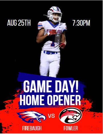 Game day! Home opener vs. Fowler 🏈
Jv 5PM, Varsity 7:30pm ❤️💙 #GoEagles 🦅