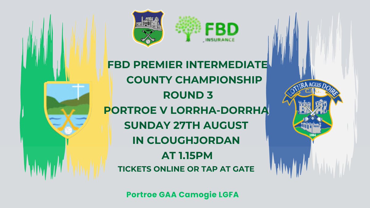 PortroeGAACamo's tweet photo. Round 3 of the Premier Intermediate Championship takes place on Sunday, please support. https://t.co/niaNY62oCh
#tipperayhurling #loveyourclub #fbdinsurance https://t.co/jn3nkLx5Y1
